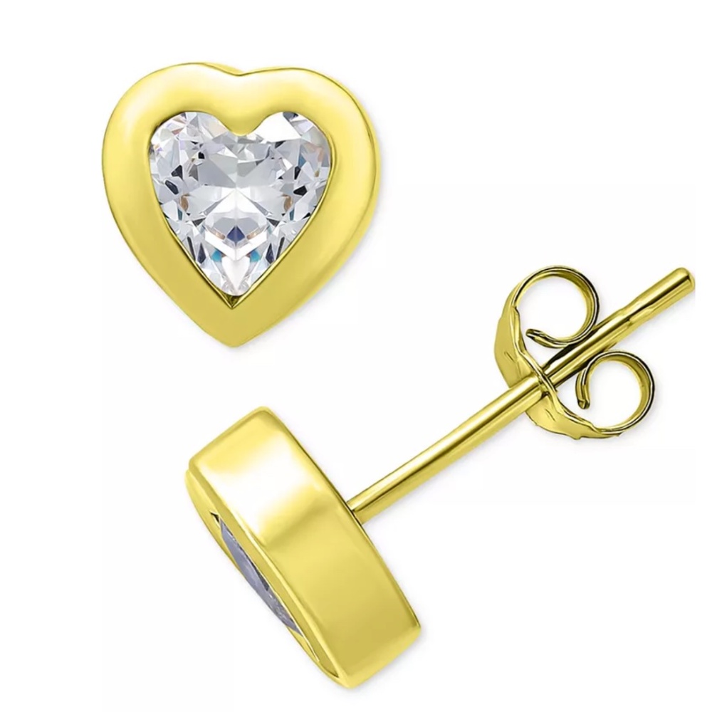 Giani Bernini Cubic Zirconia Heart Bezel 18k Gold Plated Silver Stud Earrings